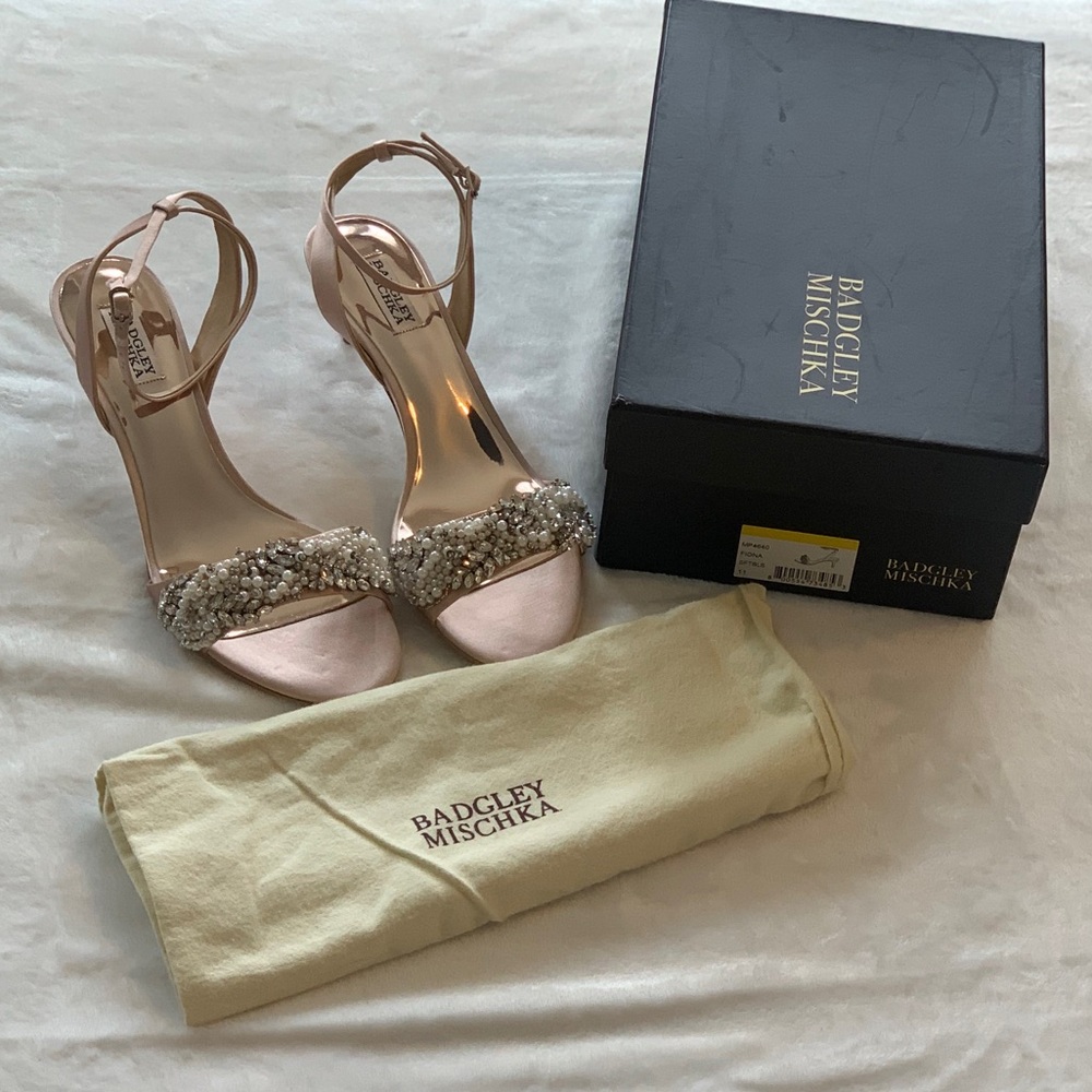 New Badgley Mischka Fiona Satin Sandals with Embellishments, Size 11!